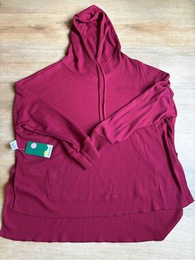 Halara Women's Hooded Waffle Knit Hoodie. Deep Berry. Size M NWT